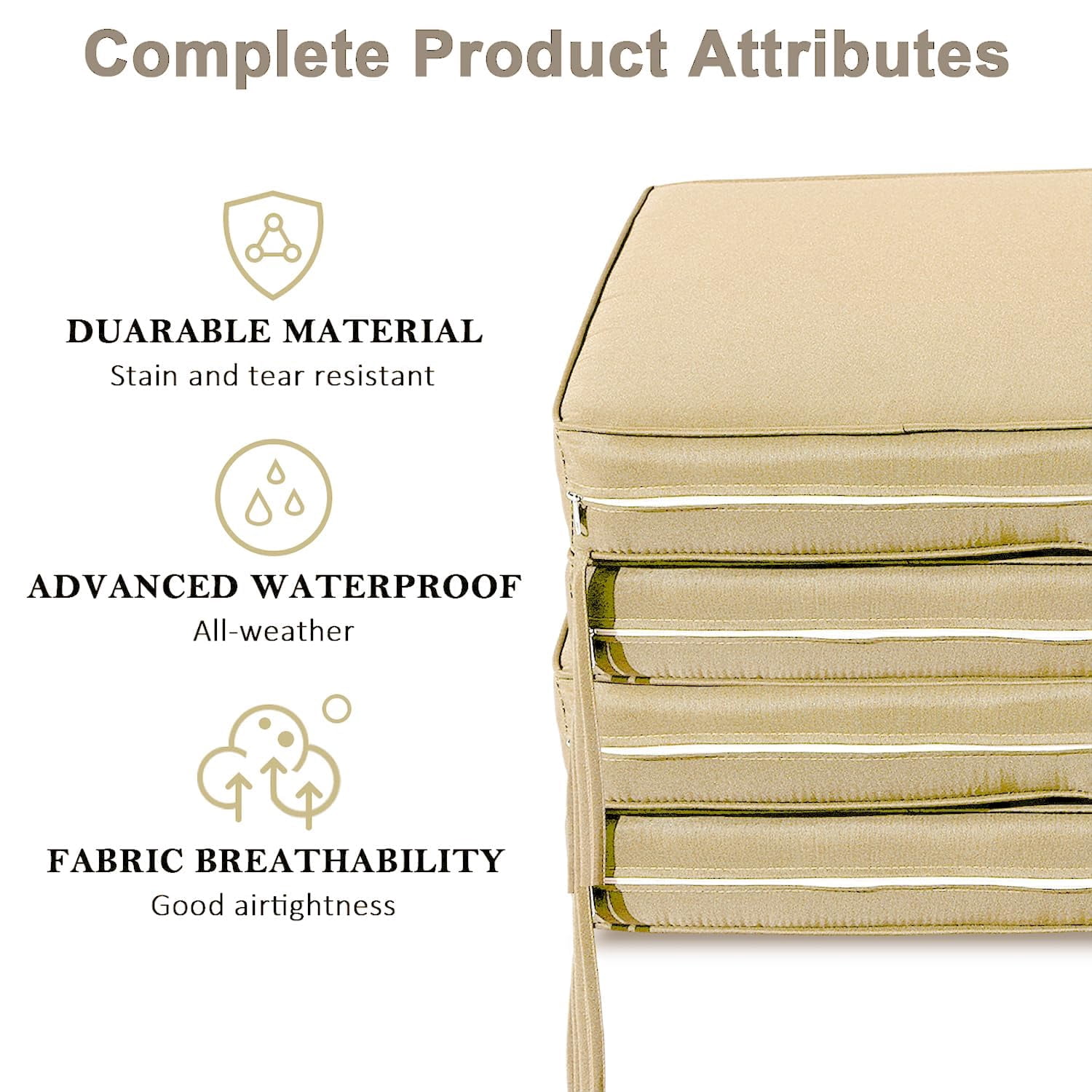 Outdoor Cushion Covers 4 Pack Waterproof&Fade Resistant Zipper Patio Furniture Cushion Covers for Couch, Sofa, Chair, Replacement Covers Only