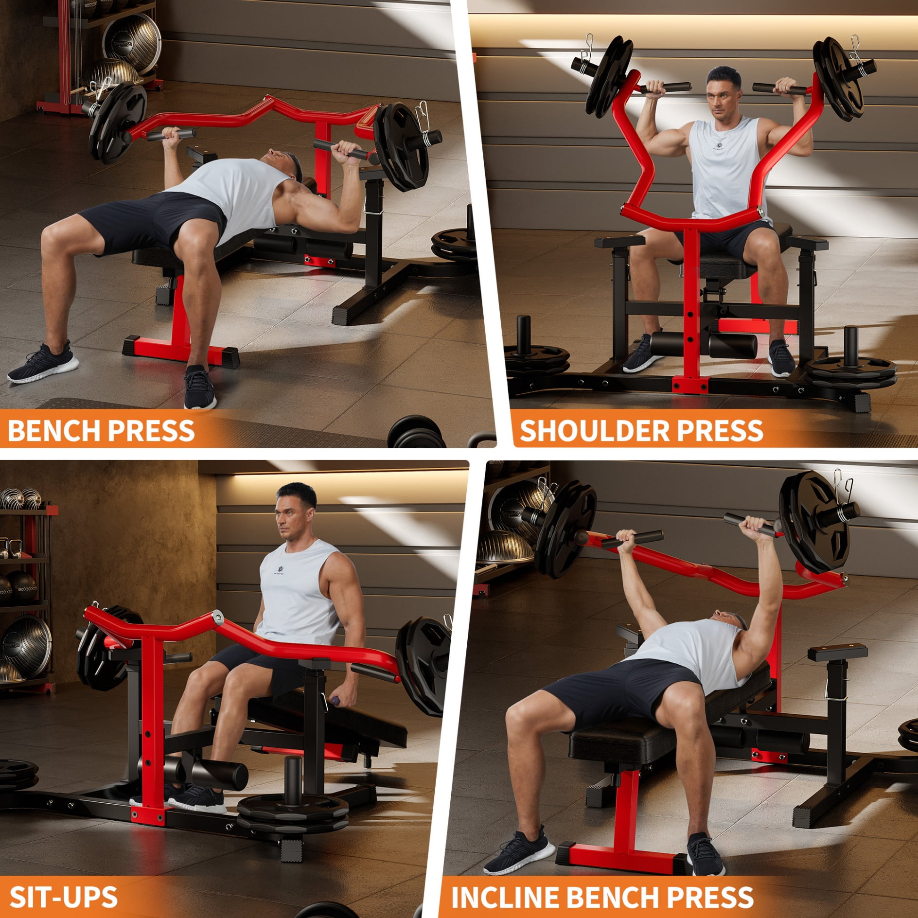 JoanKaren 4-in-1 Bench Press Machine,1250lbs Chest Press Machine with Independent Converging Arms,Flat Incline Bench
