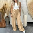 thumbnail image 6 of Dazajoo Sleeveless Jumpsuits for Womens Suspender Wide Leg Overalls Solid Casual Loose Spaghetti Straps Long Romper with Pockets Khaki XL, 6 of 7