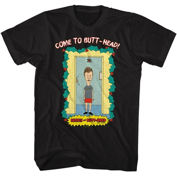 Beavis And Butt-Head Under Mistletoe Black Adult T-Shirt Xt