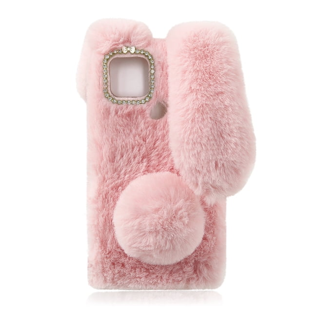 Miangastore Rabbit Phone Case Fluffy Bunny Phone Case Shock Absorption Tpu Plush Pink 1Pcs