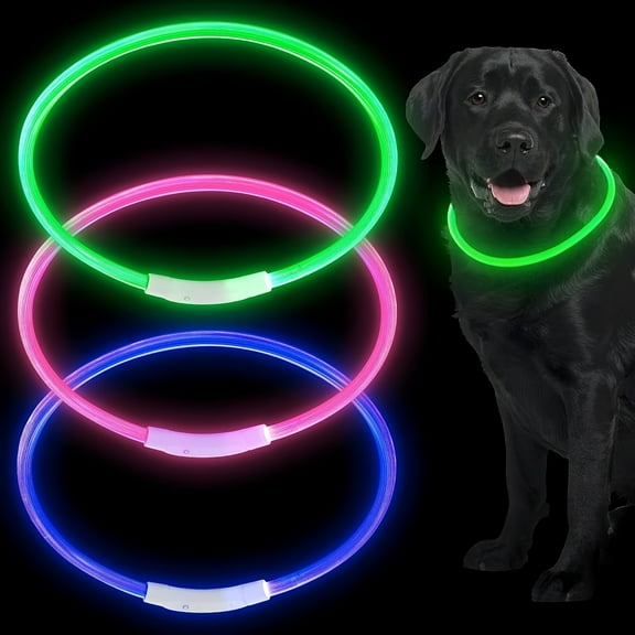 USB Rechargeable LED Dog Collar - Light Up Adjustable Pet Collar with 3 Modes, 360° Glow Safety Necklace for Small/Medium/Large Dogs - TPU Cuttable Puppy Collar for Night Walking, Running, Hunting