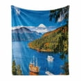 thumbnail image 1 of Pirate Ship Soft Flannel Fleece Throw Blanket, Lake Ashi Mount Hill Japan Town Hakone Travel Touristic Destination, Cozy Plush for Indoor and Outdoor Use, 60" x 80", Green Blue Orange, by Ambesonne, 1 of 6