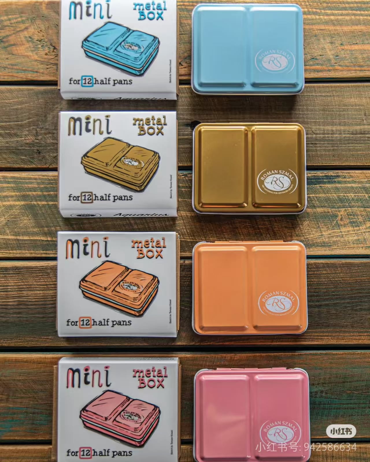 Roman Szmal Artists Mini Metal Orange Box 8 Half Pans Solid Watercolors Set