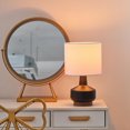 thumbnail image 3 of 15" Matte Black Ceramic Table Lamp with Wood Toned Base and White Linen Shade, 3 of 8