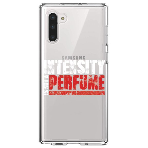DistinctInk Clear Shockproof Hybrid Case for Samsung Galaxy Note 10 (6.3" Screen) - TPU Bumper Acrylic Back Tempered Glass Screen Protector - Intensity Isn't A Perfume