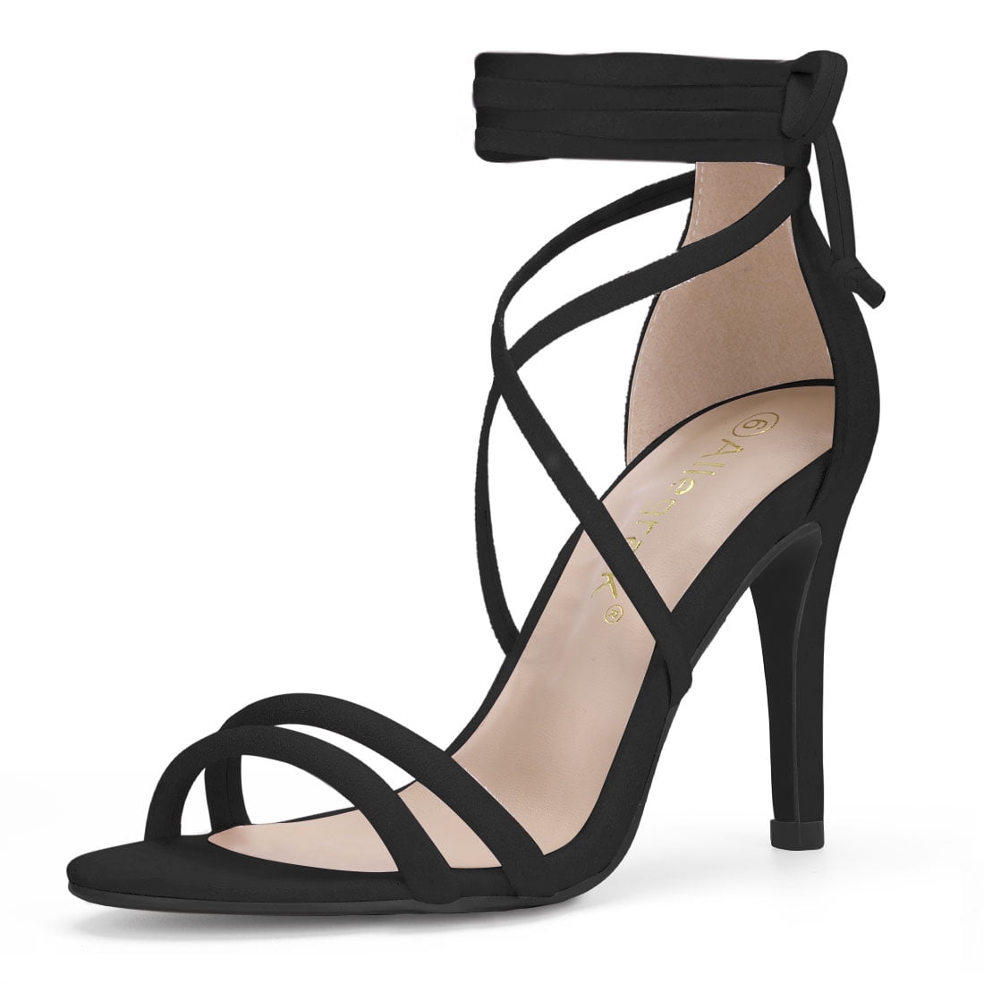 Women Open Toe Stiletto Heel Lace Up Dress Sandals Black US 7 | Walmart ...