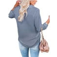 thumbnail image 3 of Avamo Ladies Tops Long Sleeve Blouse Lapel Neck Shirts Office Elegant Tunic Shirt Loose Button Down Light Blue XL, 3 of 3