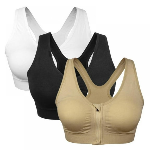 Gargrow Breathable Women's Front Zipper Sports Bra Yoga Running Fitness Seamless Wirefree Padded Push Up Underwear Tops Large Size