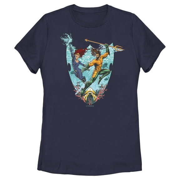 Women's Aquaman and the Lost Kingdom Mera and Aquaman  Graphic Tee Navy Blue Large