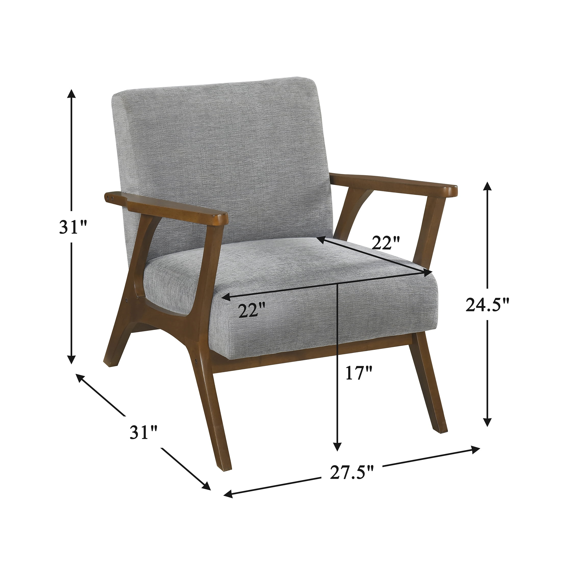 OakvillePark Everwyn Chenille Accent Chair, Gray/Chestnut Wood
