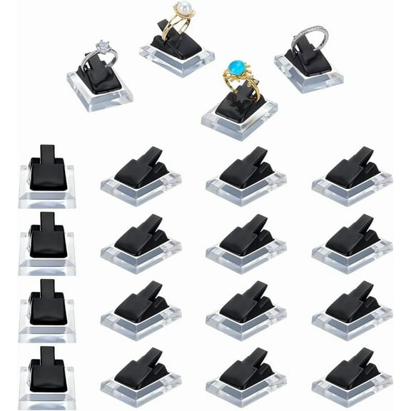 20pcs Black Ring Display Holder Plastic Ring Display Clip Acrylic Ring Showcase Single Finger Ring Support for DIY Engagement Wedding Home Ring Selling Jewelry Storage Organizer