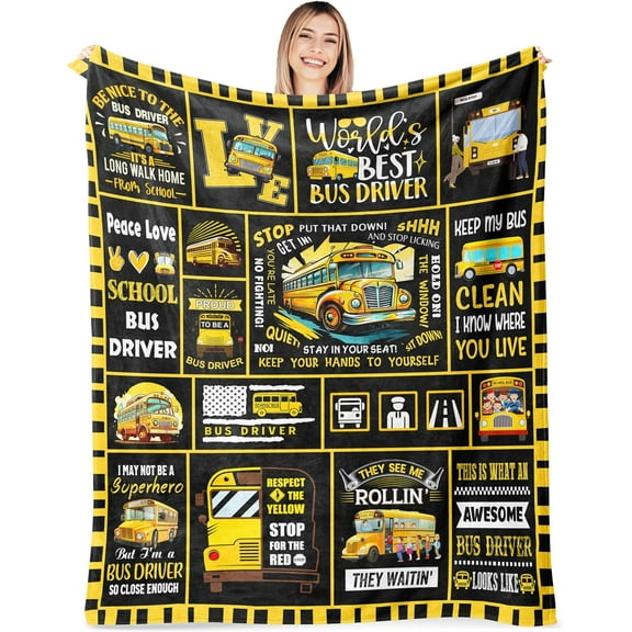 Bus Driver Gifts for Women Men, Bus Driver Appreciation Gifts, School Bus Driver Gifts for Birthday, Unique Best Gifts for Bus Driver, Back to School Gifts Throw Blanket 60" X 50"