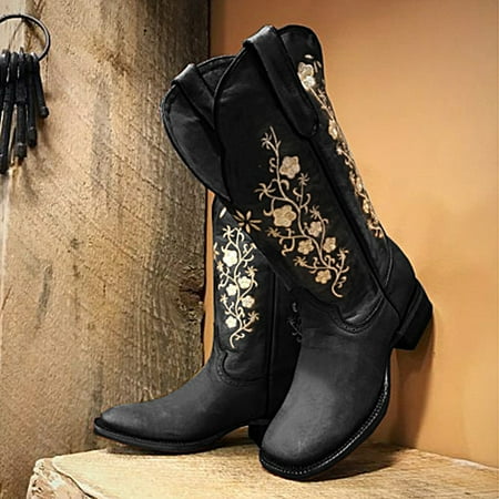 

Hunpta Boots For Women Fashion Casual Square Heels Long Ankle Boots Slip On Shoes
