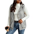 thumbnail image 2 of SSZMDLB Women Fall Winter Sleeveless Button Down Hooded Vest Plus Size Open Front Casual Solid Basic Layering Tops, Gray S, 2 of 5