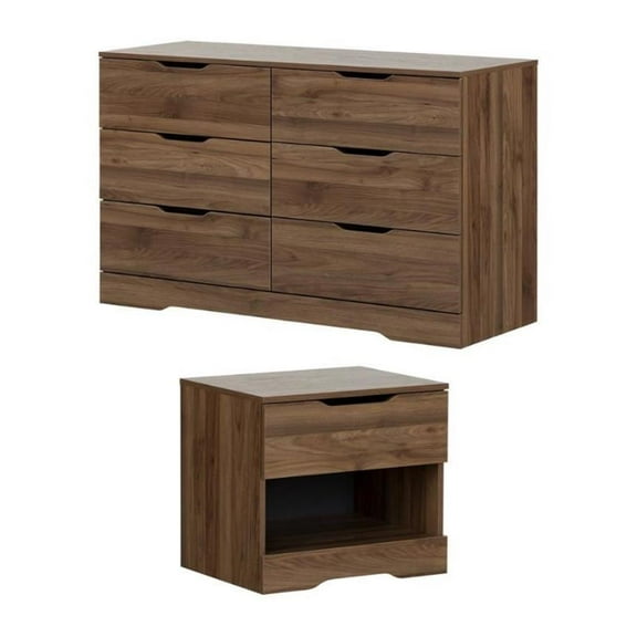 Home Square 2-Piece Set with 1 Drawer Nightstand & Dresser in Natural Walnut