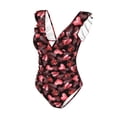 thumbnail image 4 of Yiaed Ladybugs and Red Hearts Print Women's Ruffled One Piece Swimsuit V Neck Swimwear Slimming Monokini for Woman-X-Large, 4 of 8