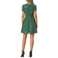 thumbnail image 3 of INSPIRE CHIC Women's Printed Square Neck Short Sleeve A-Line Prom Dress XL Dark Green-Floral, 3 of 6