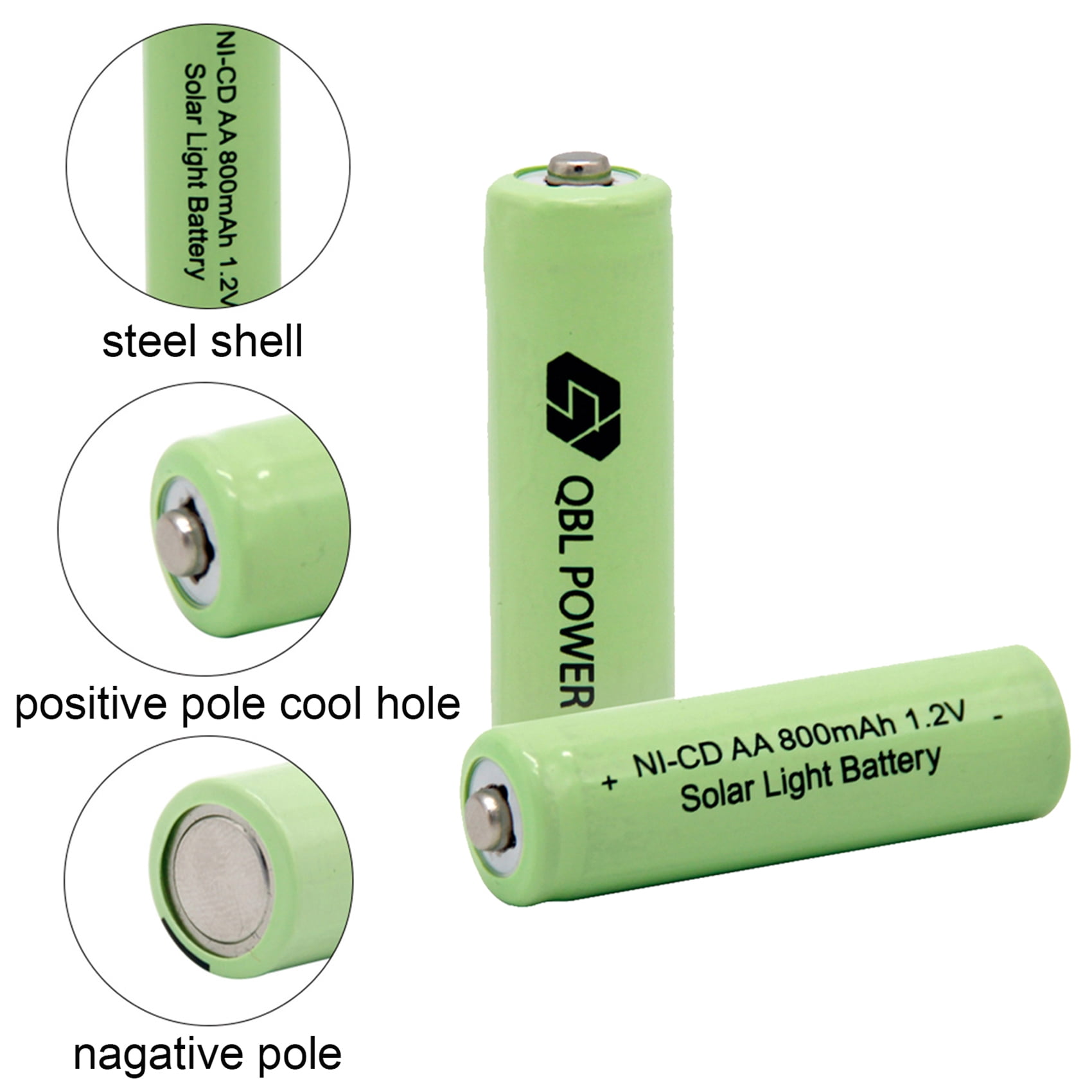 BAOBIAN aa Size 1.2V Ni-Cd 800mAh Double a Rechargeable Batteries Outdoors Solar Lights (24 Pack)