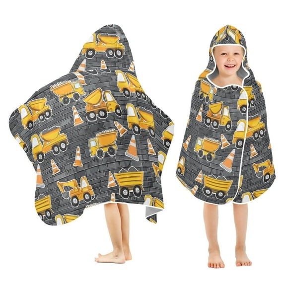 joogoo Cartoon Excavator Trucks-h1 Kids Hooded Beach Towel Baby Bath Towel 23.5"x50"