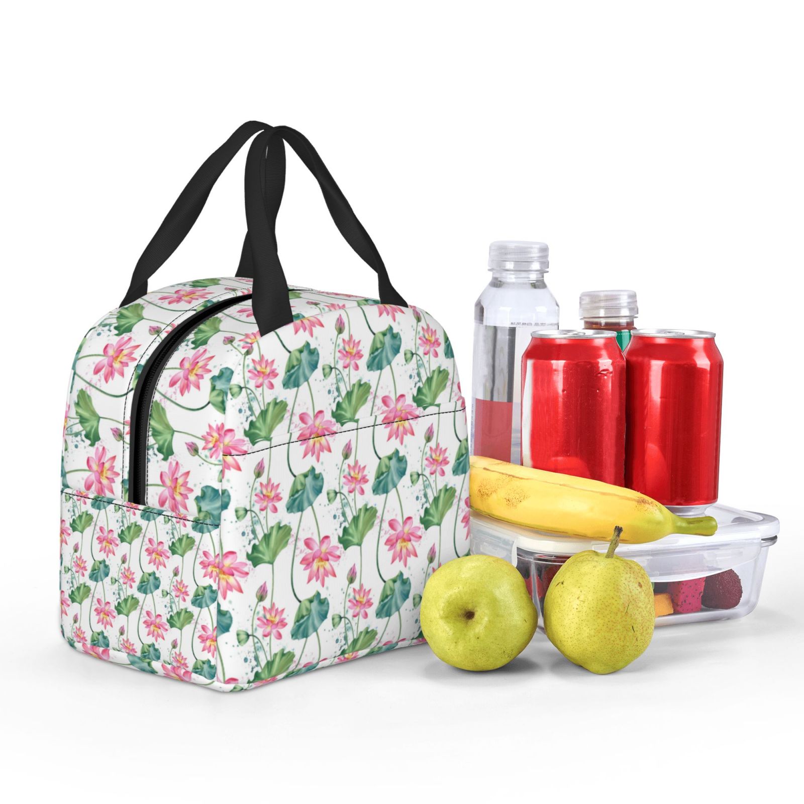 Naloa Lotus Flower Print Lunch Box for Women Men,Insulated Lunch Bag,Lunchbox,Thermal Leakproof Cooler,Reusable Lunch Tote Bag for Work School Travel Picnic