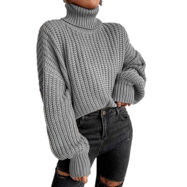Chandail à Col Roulé pour Femmes Hiver Mode pour Femmes Ample Tricoté Col Roulé Nylon Coton Grande Taille Chandail pour Femmes, Chandail à Col Roulé pour Femmes TG