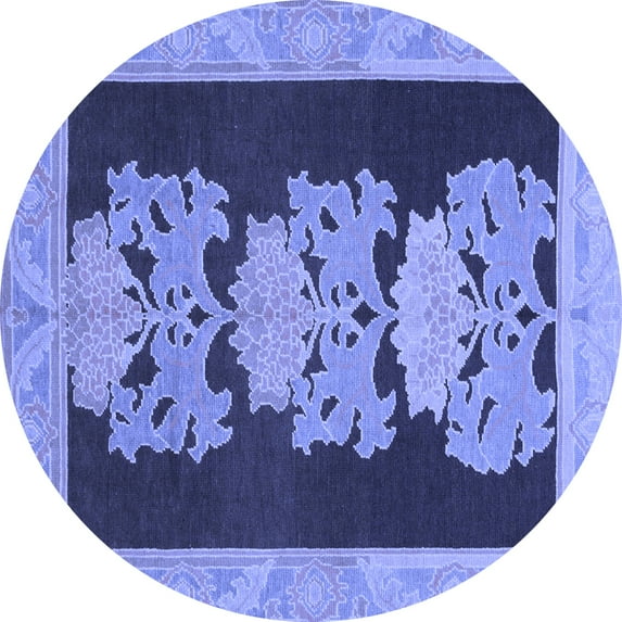 Ahgly Company Indoor Round Abstract Blue Modern Area Rugs, 8' Round