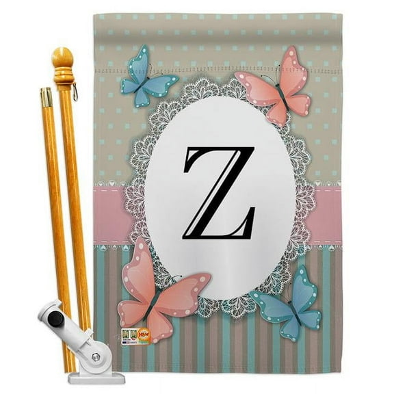 Breeze Decor BD-BG-HS-130156-IP-BO-D-US14-BD 28 x 40 in. Butterflies Z Initial Garden Friends Bugs & Frogs Impressions Decorative Vertical Double Sided House Flag Set & Pole Bracket Hardware