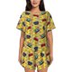 thumbnail image 1 of Balery 90s Audio Tape Conjunto de Pijama para Mujer con Estampado, Dos Piezas de Manga Corta y Shorts, Ropa de Dormir Suave con Cuello Redondo y Bolsillos-Small, 1 of 6