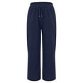 thumbnail image 6 of felwors Womens Wide Leg Pants Elastic Waist Trousers Casual Palazzo Pants with Pockets Navy, M, 6 of 8