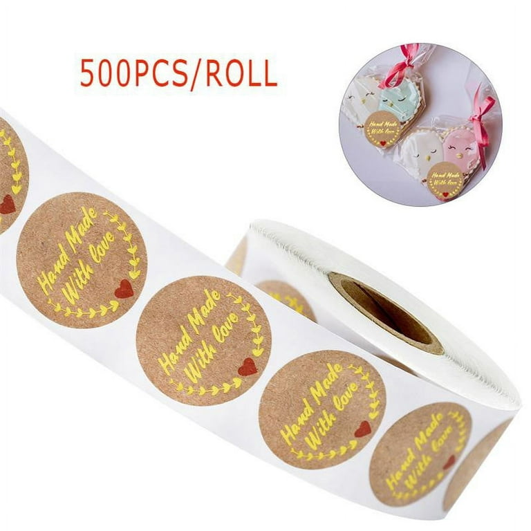 Homemade with love, gold foil stickers on roll, 25mm, 500 pcs.