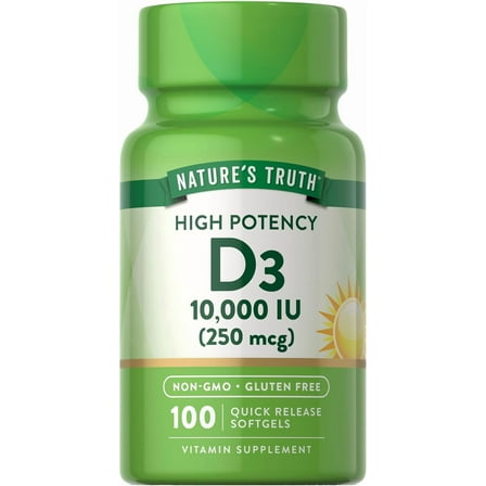 D3 10,000 IU | 100 Softgels | High Potency Vitamin | Non-GMO and Gluten Free | by Nature's Truth