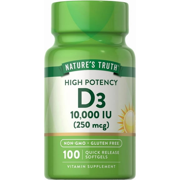 D3 10,000 IU | 100 Softgels | High Potency Vitamin | Non-GMO and Gluten Free | by Nature's Truth