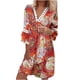 thumbnail image 1 of Vestidos informales de verano para mujer, túnica de fiesta de manga 3/4, vestido a media pierna con cuello en V informal bohemio con estampado de Cachemira y encaje con cuello en V Fridja  yut3341, 1 of 1