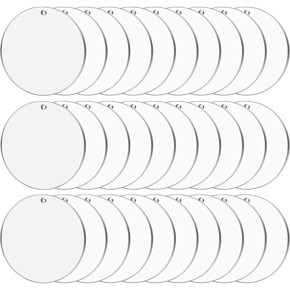 Cludoo Adornos Redondos de Acrílico Transparentes de 4" en Blanco, 30 piezas