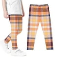 thumbnail image 5 of Toddler Girl Leggings Plaid Criss Cross Trendy Stretch Comfortable Cotton Pants Lightweight Skinny Kids Fall Outfits, Orange, 7 Years, 5 of 6