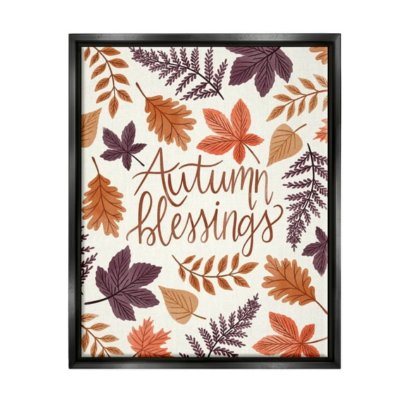 Autumn Blessings Fern Leaves Nature Holiday Graphic Art Jet Black Framed Art Print Wall Art