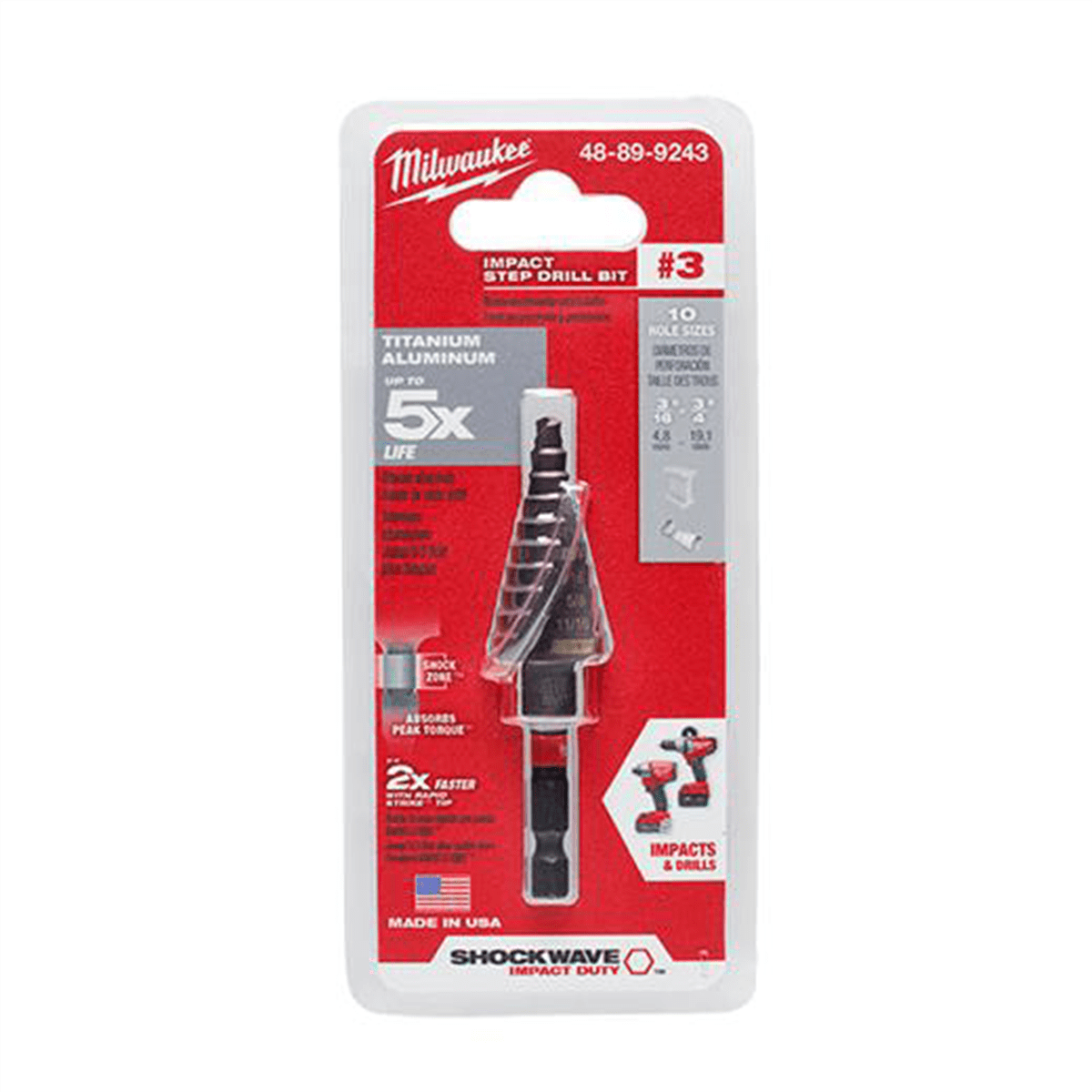Milwaukee 48-89-9243 - 3/16" to 3/4" SHOCKWAVE Impact Duty Fractional Step Drill Bit