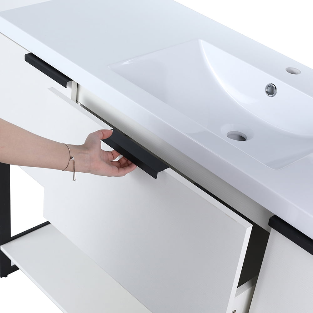 Kepooman 47" Modern Floating Bathroom Vanity, Free Standing Cabinet with Doors and Drawer, White Straight Grain Kepooman 47" Modern Floating Bathroom Vanity, Free Standing Cabinet with Doors and Drawer, White Straight Grain