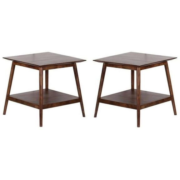 Home Square Modern Solid Acacia Wood End Table in Walnut - Set of 2