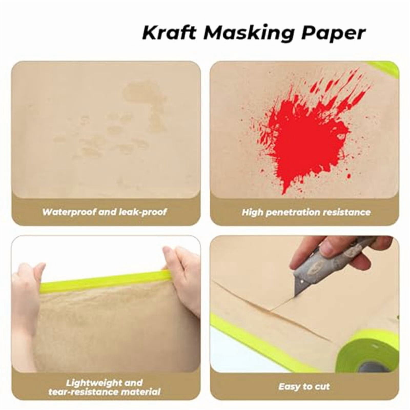 Pre-Taped Masking Paper for Painting, 18 Inchx50 Feet Paint Masking Paper, Tape and Drape Painters Paper, (9 Rolls)
