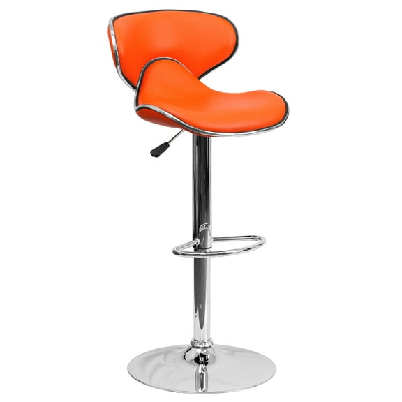 Flash Furniture Devin Contemporary Cozy Mid-Back Orange Vinyl Adjustable Height Barstool with Chrome Base
