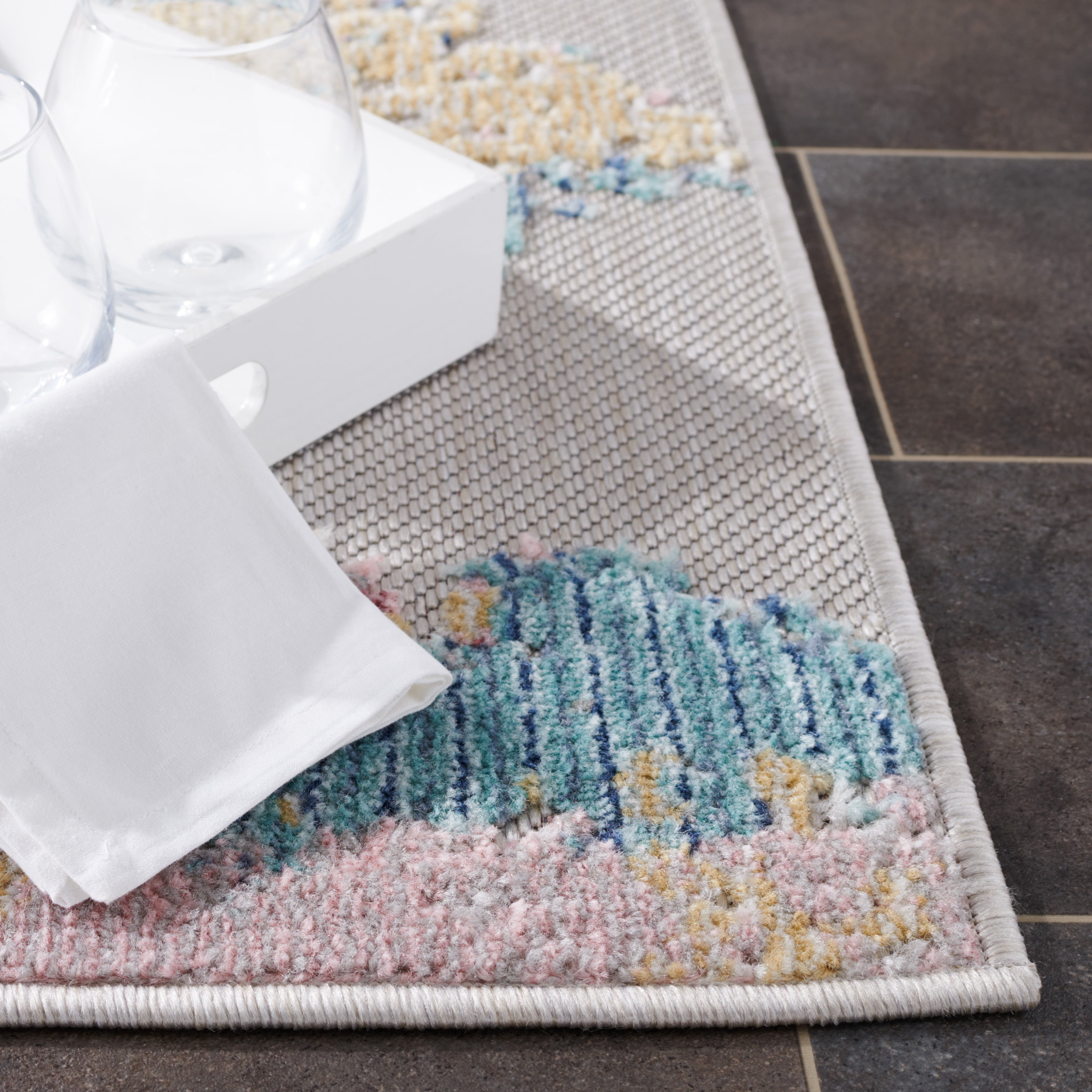 SAFAVIEH Cabana Corie Abstract Indoor/Outdoor Area Rug, Aqua/Pink, 9' x 12'