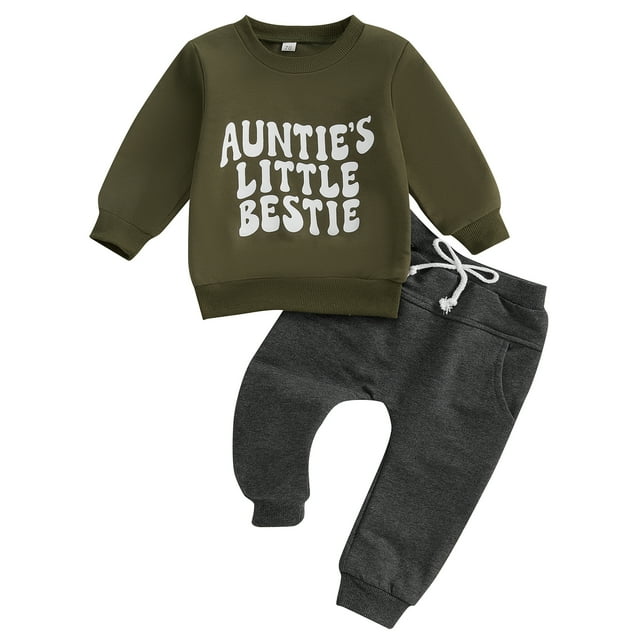 Gupgi 2pcs Fall Baby Boy Girl Long Sleeve Letters Print Pullover Solid Color Elastic Waist Sweatpants