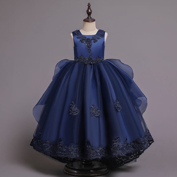 Vestido de princesa para niños, vestido de boda de verano, vestido de niños medianos y grandes, vestido de actuación, vestido largo, vestido de cola esponjosa, ropa de flores para niños