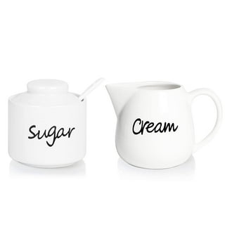 Hasense Sugar and Creamer Set, 11 Ounce Sugar Bowl with Lid and Spoon, 10  Ounce Creamer Container, Ceramic Cream and Sugar set for Coffee Bar