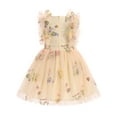 thumbnail image 2 of IBTOM CASTLE Kids Girls Birthday Party Dress Sequins Butterfly Daisy Polka Dots Embroidery Princess Tulle Wedding Pageant Evening Gown 18-24 Months Apricot Floral, 2 of 8