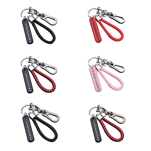 Car Key Keyring Anti-lost Car Phone Number number keychain car Steel Buckle Keychain with Braided Rope, Red Rope, Silver Buckle