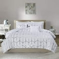 thumbnail image 1 of Intelligent Design Literie Moderne Tendance Décontractée Toutes Saisons Ensemble de Couette Raina Microfibre Imprimé Métallique Design Géométrique Brodé Oreiller, Full/Grand, Blanc/argent 5 Pcs, 1 of 5