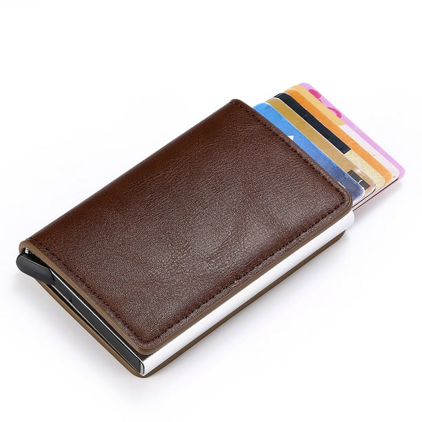 Cartera Slim De Piel Y Aluminio EverWallet - Mecanismo Expulsión, RFID, Modular, Hecha En Italia, Marrón